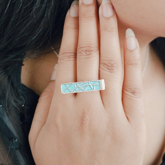 Abstract Mosaic Beauty Ring in Oxidised 925 Silver