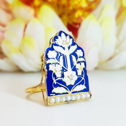 Jharokha Blue Pottery Enamel Ring