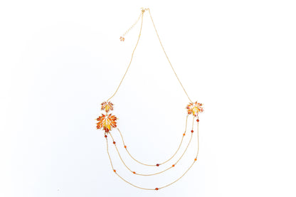 Layered Necklace with Maple Leaves and Carnelian Beads