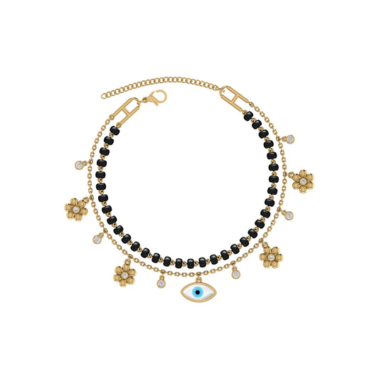 Evil Eye and Flower Charm Mangalsutra Bracelet