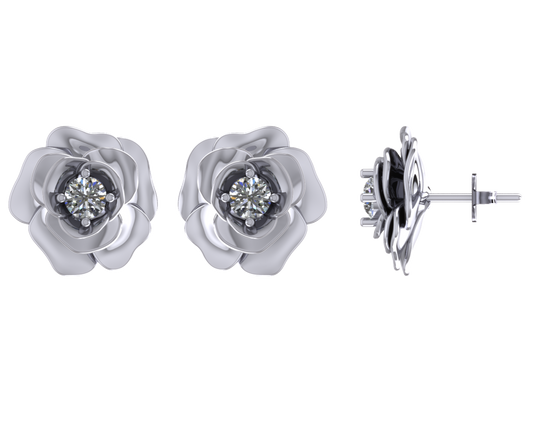 Rosy Bling Stud Earrings in 925 Silver