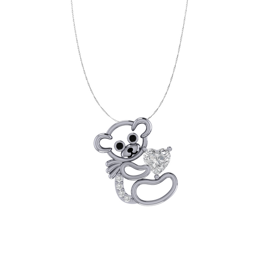 Loving Bear Pendant with Chain in 925 Silver