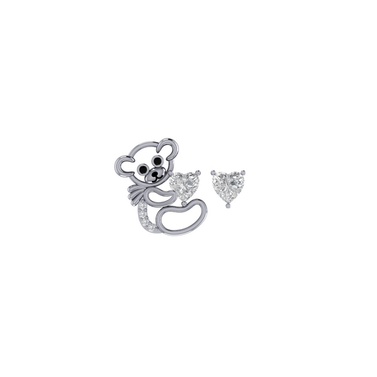 Loving Bear and Heart Studs Earring in 925 Silver