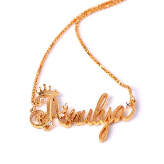 Personalised Yellow Gold Crown Name Pendant