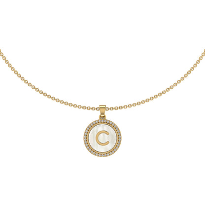 Personalised Yellow Gold Initial on MOP Name Pendant