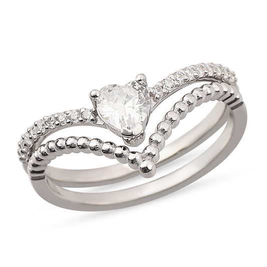 V Crown Heart Stack Ring