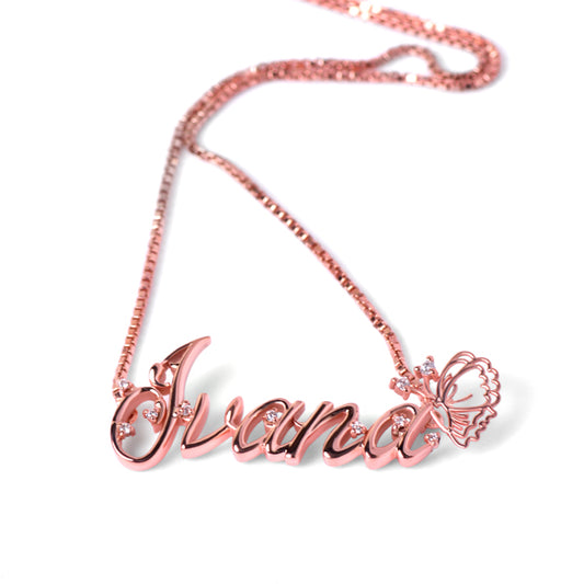 Personalised Rose Gold Butterfly Name Pendant