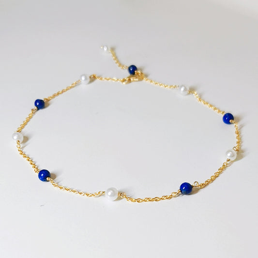 Blue Pottery Flexible Anklet (One Side)
